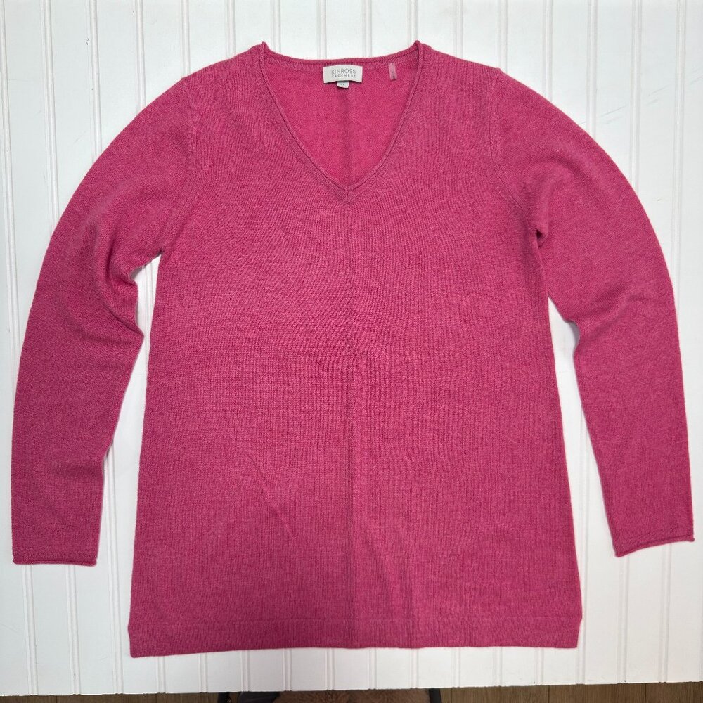 Kinross Cashmere Sweater – 100% Cashmere Pink V-Neck Pullover, Size S/P